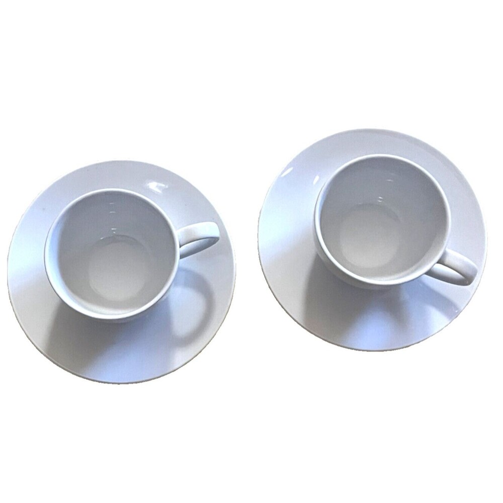 Vintage 90s World Market White Ceramic Cappuccino Cup Saucer Set MCM Minimalist